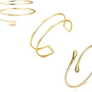 Gold Layered Spiral Arm Cuff Bracelet Set for Women - Trendy Summer Beach Jewelr